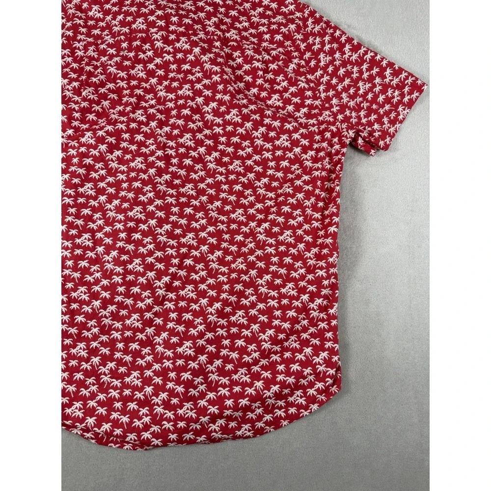St. John's Bay Red Palm Tree Print Button Up Shirt Men's L Tropical Short Sleeve